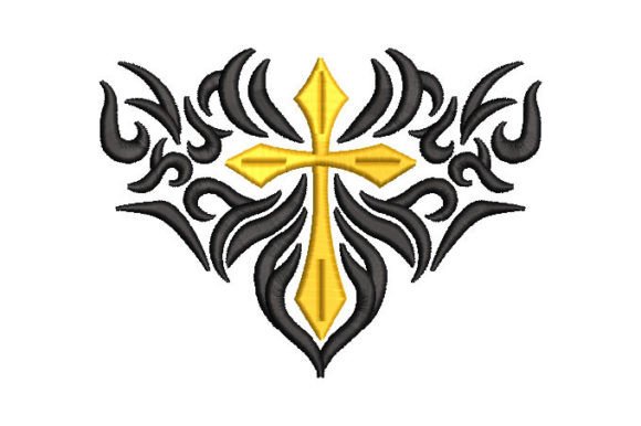 Cross Tattoo Tribal Embroidery Design