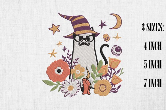 Floral Black Cat Happy Halloween