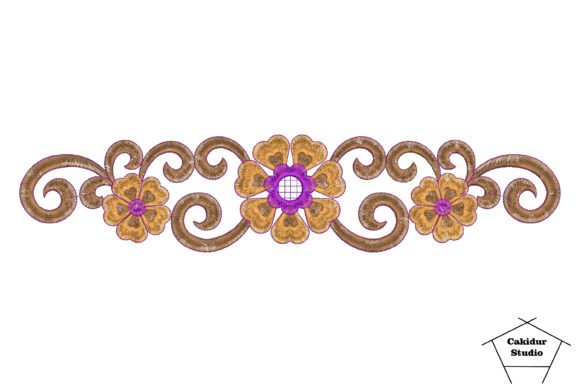 Trio Purple Cores: Elegant Abstract Floral Embroidery